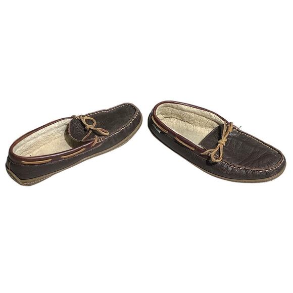 L.L. Bean Men’s Slippers Size 11 — Brown, Leather, Fuzzy Lined - Picture 4 of 6